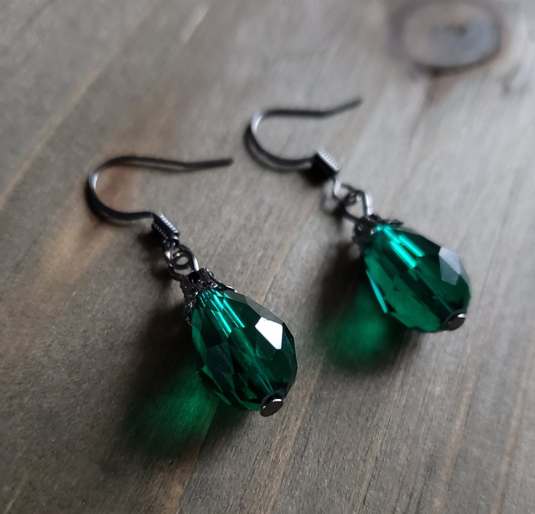 Emerald Earrings, Emerald Drop Earrings, Dark Green Earrings, Bridal  Emerald Earrings, Rose Gold Earrings, Princess Cut Crystal Earrings - Etsy