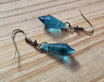 Teal Crystal Drop Earrings- Rustic Bronze Handmade Glass Chandelier Crystal Dainty Renaissance Victorian Era Witchy Whimsical Blue Earrings