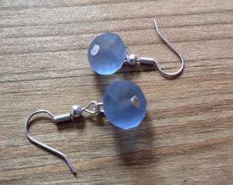 Frosted Periwinkle Glass Bead Earrings- Handmade 925 Sterling Silver Plated Faceted Blue Crystal Glass Beaded Earrings- Baby Blue Jewelry