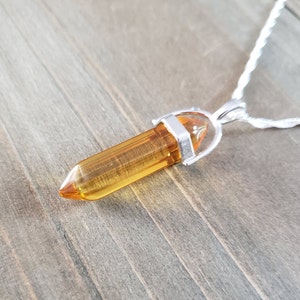 Yellow Quartz Crystal Necklace- 925 Sterling Silver Water Ripple Hexagonal Natural Stone Handmade Transparent Yellow Quartz Real Stone