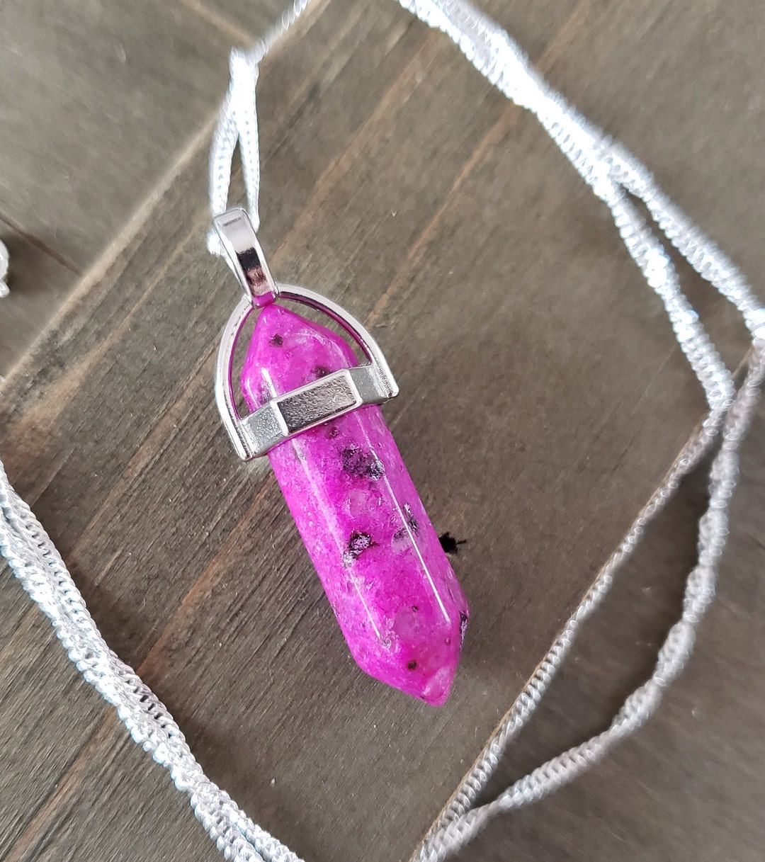 Pink Howlite Natural Stone Necklace- 925 Sterling Silver Water Ripple ...