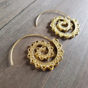 18k Gold Bohemian Spiral Earrings- Gold Earrings- Spiral Earrings- Bohemian Spiral Earrings- Pinwheel Swirl Hoops- Handmade- Summer Earrings