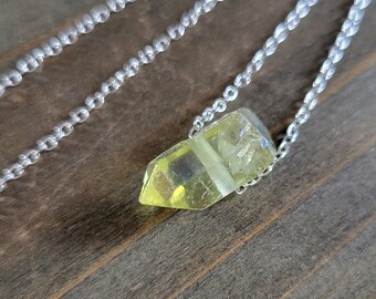 Raw Yellow Quartz Crystal Necklace- 925 Sterling Silver Real Crystal Raw Stone Natural Quartz Necklace- Sunstone Citrine Yellow Aura Quartz
