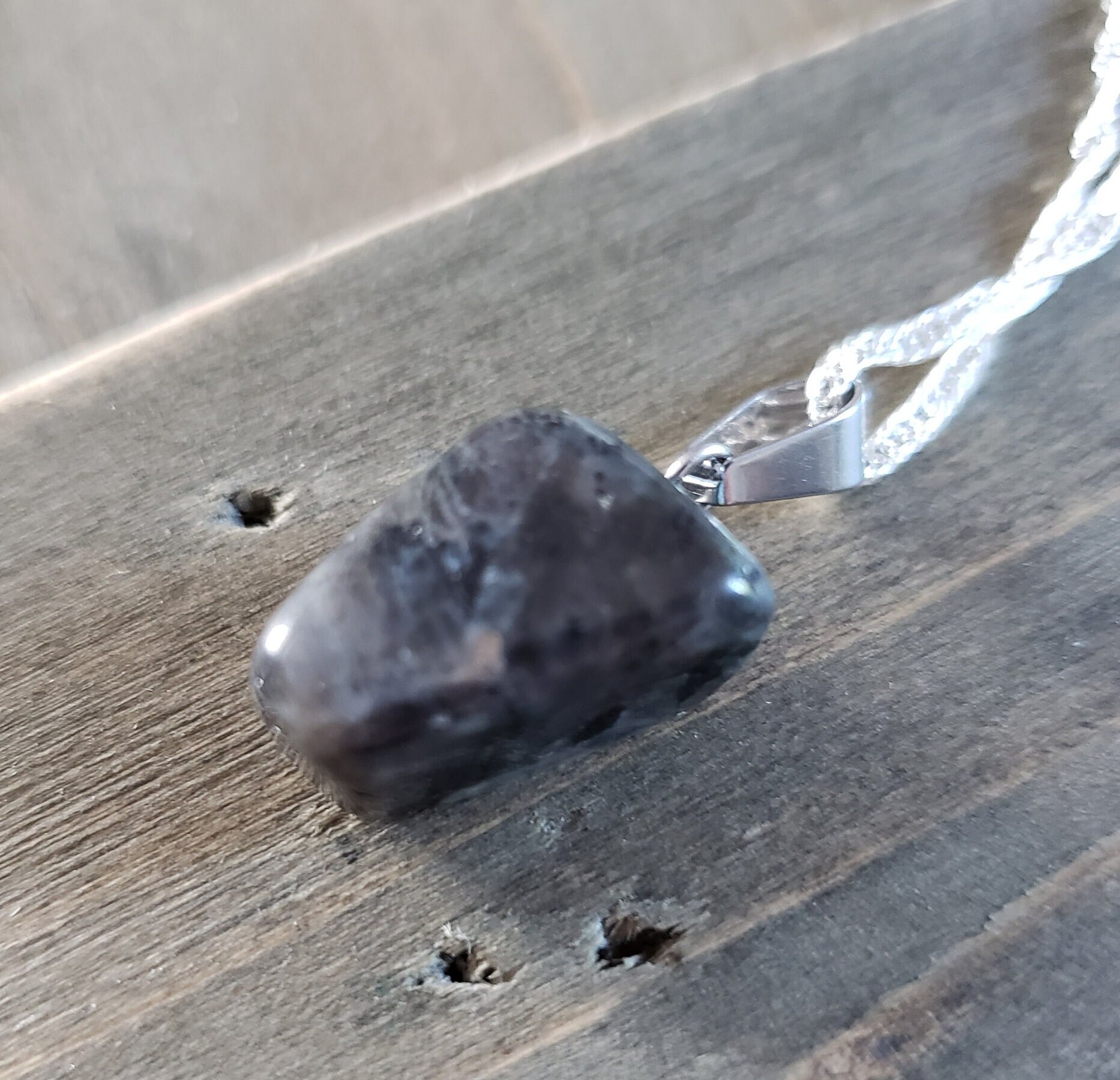 Black Labradorite Necklace- Tumble Stone Natural Crystal- 925