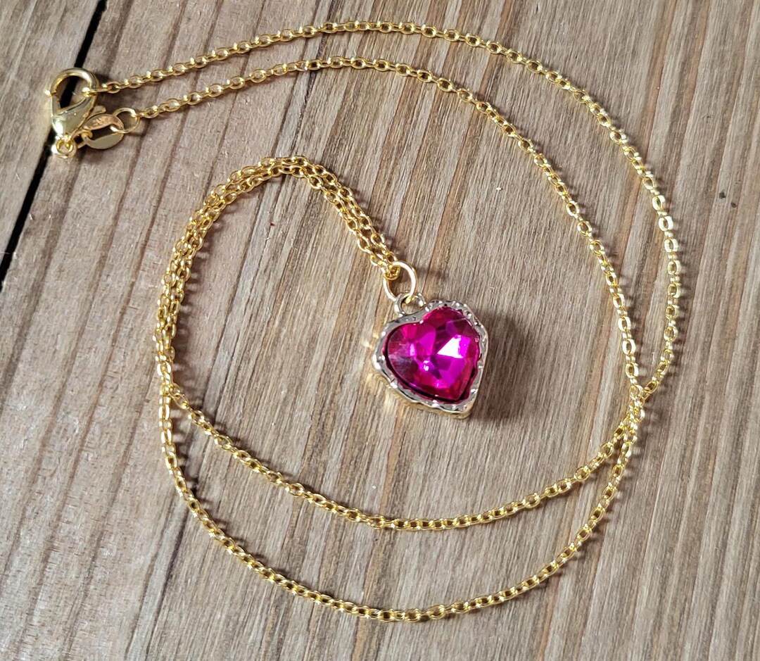 Happy Colorful Heart Necklace - Hot Pink