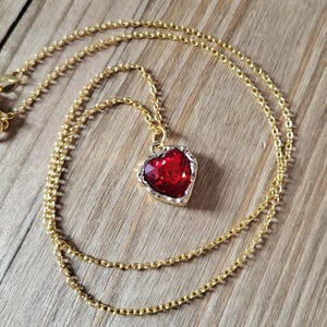 Red Glass Heart Necklace- 18k Gold Handmade Valentine's Day Red Heart Necklace- Infinity Heart Romance Red Glass Love and Friendship Pendant
