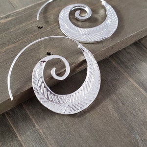 925 Sterling Silver Bohemian Spiral Earrings- Silver Earrings- Spiral Earrings- Bohemian Spiral Earrings- Spiral Circlet Hoop- Silver Spiral