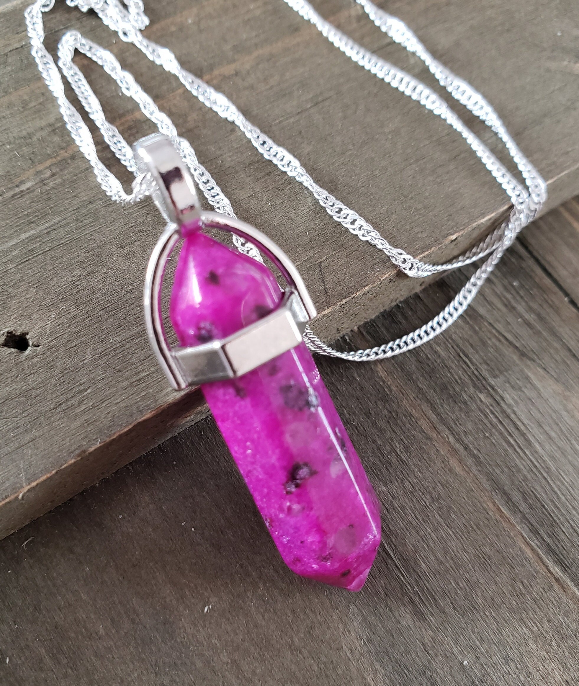 Pink Howlite Natural Stone Necklace- 925 Sterling Silver Water Ripple ...