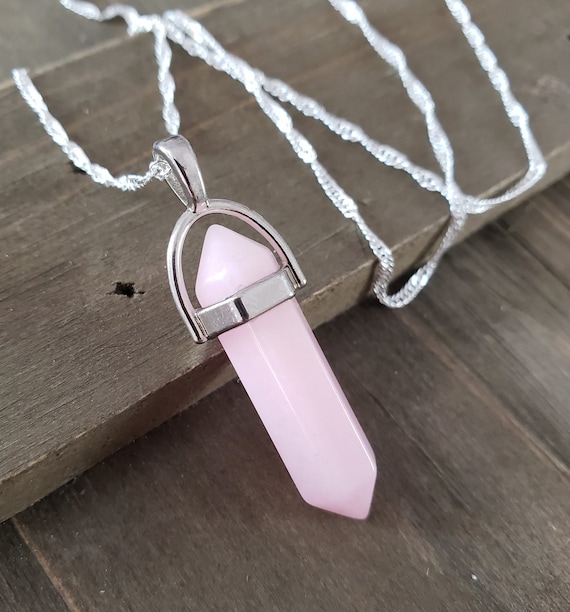Pink Opal and Crystal Sterling Silver Necklace Pink Opal and Crystal Sterling Silver Necklace