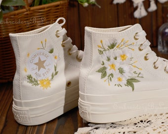 Converse Sunflower Embroidered Shoes,1970s Converse Chuck Taylor,Converse Custom Small Flower/Small Flower Embroidery