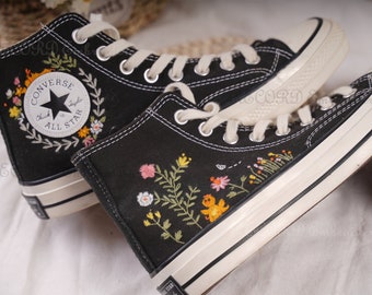 Converse embroidered shoes,Converse Chuck Taylor 1970s,Converse custom small flower / small flower embroidery