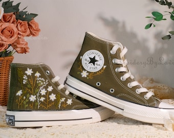 Converse embroidered shoes,Converse Chuck Taylor 1970s,Converse custom small flower / small flower embroidery