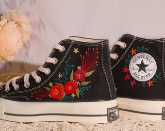 Converse Death Flower Embroidered Shoes,1970s Converse Chuck Taylor,Converse Custom Small Flower/Small Flower Embroidery