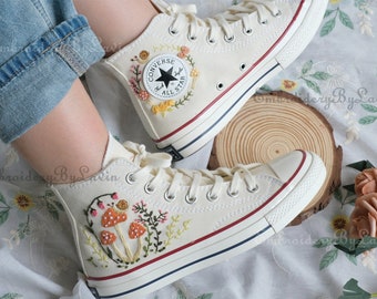 Converse Mushroom Snail Embroidered Shoes,1970s Converse Chuck Taylor,Converse Custom Small Flower/Small Flower Embroidery