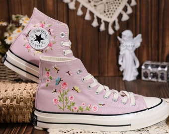 Converse bestickte Schuhe, Converse Chuck Taylor 1970er Jahre, Converse individuelle kleine Blume / kleine Blumenstickerei