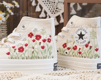 Converse bestickte Schuhe, Converse Chuck Taylor 1970er Jahre, Converse individuelle kleine Blume / kleine Blumenstickerei