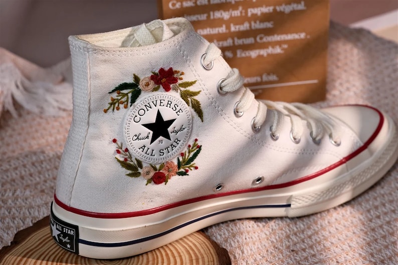 Converse embroidered shoes,Converse Chuck Taylor 1970s,Converse custom small flower / small flower embroidery image 5