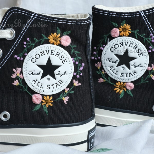 Converse embroidered shoes,Converse Chuck Taylor 1970s,Converse custom small flower / small flower embroidery