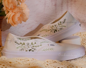 Benutzerdefinierte handbestickte Vans-Blumenschuhe, personalisierte Blumenstickerei auf Vans-Schuhen, maßgeschneiderte Hochzeitsschuhe, Geschenke für Familie und Freunde