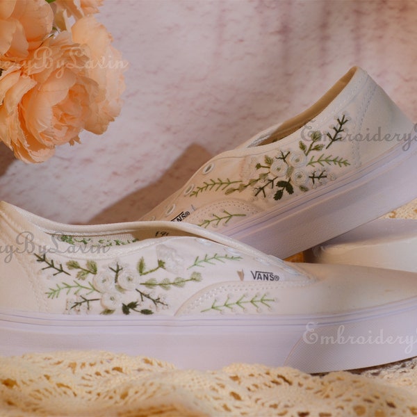 Custom Hand Embroidered Vans Floral Shoes, Personalised Floral Embroidery on Vans Shoes, Bespoke Wedding Shoes, Gifts for Family and Friends