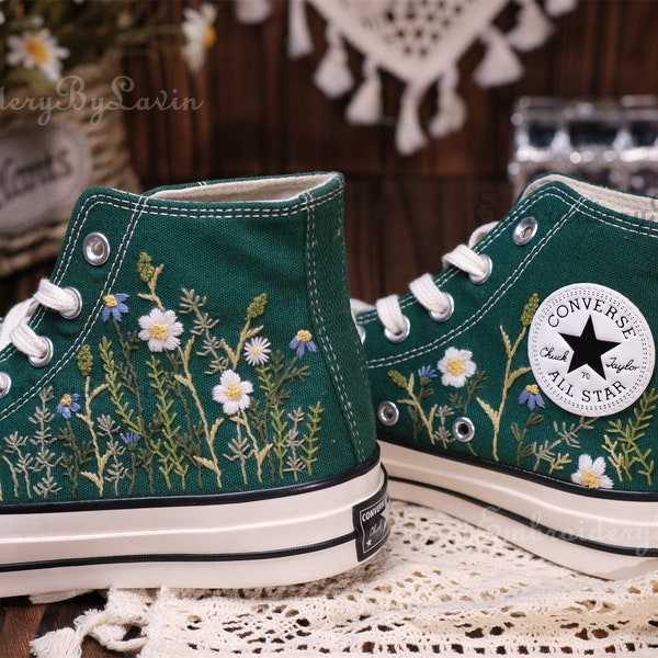 Converse embroidered shoes,Converse Chuck Taylor 1970s,Converse custom small flower / small flower embroidery