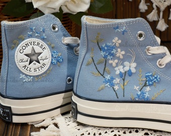 Converse Sunflower Embroidered Shoes,1970s Converse Chuck Taylor,Converse Custom Small Flower/Small Flower Embroidery