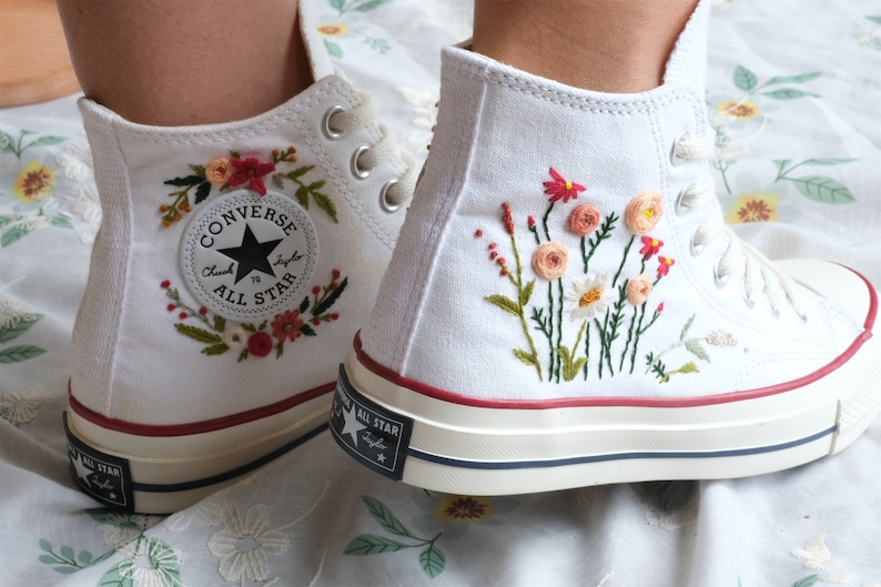 Converse embroidered shoes,Converse Chuck Taylor 1970s,Converse custom small flower / small flower embroidery image 7