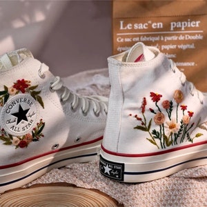 Converse embroidered shoes,Converse Chuck Taylor 1970s,Converse custom small flower / small flower embroidery image 1