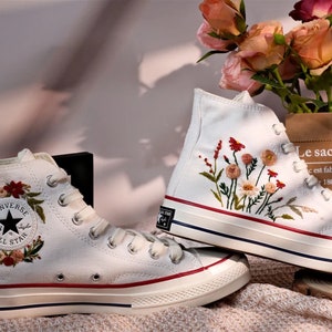 Converse embroidered shoes,Converse Chuck Taylor 1970s,Converse custom small flower / small flower embroidery image 6