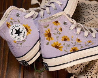 Converse Sonnenblumen bestickte Schuhe, 1970er Converse Chuck Taylor, Converse Custom Small Flower/Kleine Blumenstickerei