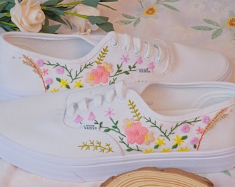 Custom Hand Embroidered Vans Floral Shoes, Personalised Floral Embroidery on Vans Shoes, Bespoke Wedding Shoes, Gifts for Family and Friends