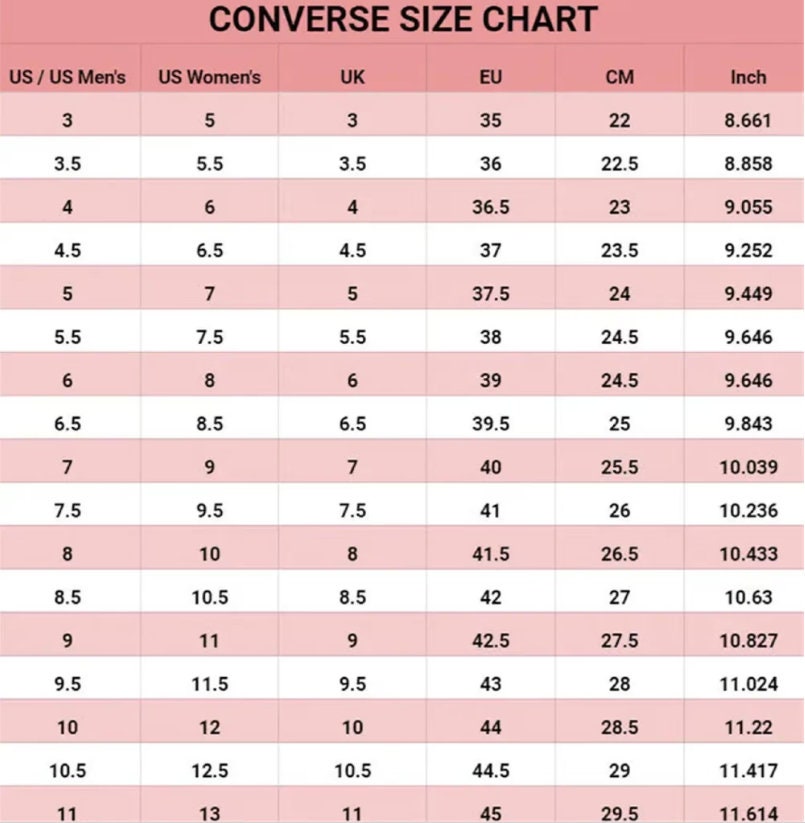 Size chart converse women discount