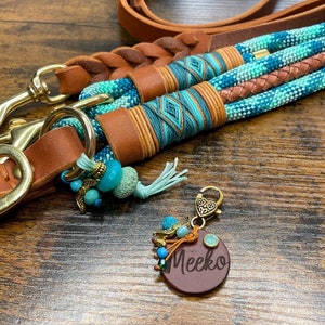 Rope stop or adjustable dog collar and/or leash for dogs, adjustable, cognac, petrol, turquoise, extra wide rope collar