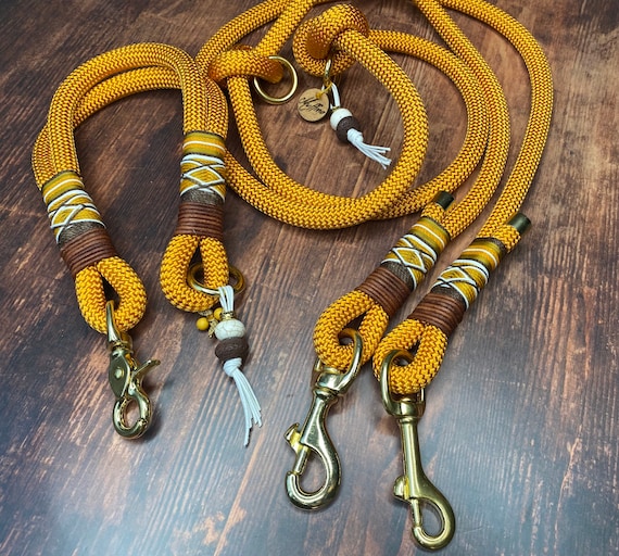 Hundehalsband und Hundeleine, verstellbar, Tauleine für Hunde, Gelb/orange und Messing