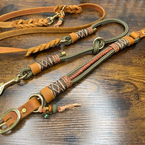 Dog collar and dog leash, set, dogs, greased leather, leather, olive, khaki, extra wide, adjustable