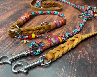 Dog collar and leash made of rope for dogs, pull stop, lightweight collar, colorful