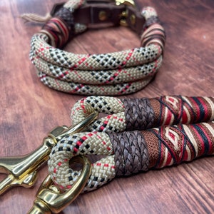 Dog collar and dog leash made of rope, set for dogs, extra wide, adjustable
