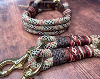 Rope dog collar and leash set for dogs, extra wide, adjustable