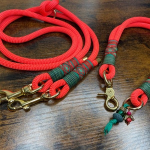 Dog collar and dog leash made of rope, adjustable leash