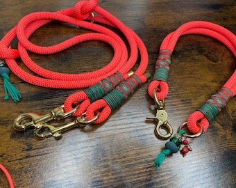 Dog collar and leash made of rope, adjustable leash