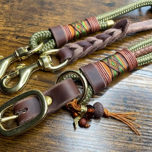 Tauzugstopp oder verstellbares Hundehalsband und Hundeleine für Hunde, verstellbar, Oliv, braun, Cognac , extra breites Tauhalsband