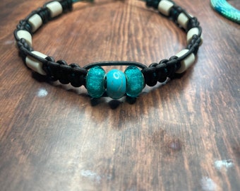 Ultra chic EM ceramic band with leather and natural stones, tick protection, dog, ticks, jewelry band