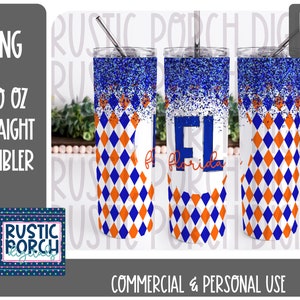 DIGITALER DOWNLOAD, 20 oz Skinny Becher, Florida, FL, Instant Download, Sublimation Grafiken, png Design, Blau, Orange