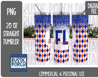 DIGITAL DOWNLOAD, 20 oz Skinny Tumbler , Florida, FL, Instant Download , Sublimation graphics, png design, Blue, Orange