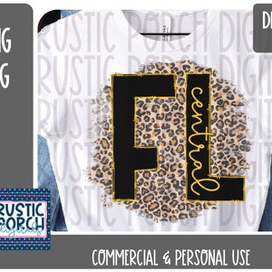 DIGITAL DOWNLOAD, Central Florida, FL, Leopard , Sublimation, png design, Black, Gold