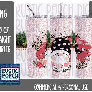 DIGITAL DOWNLOAD, 20 oz Skinny Tumbler , Pink Valentine Gnomes,  Cheetah Gnomes, Instant Download , Tumbler wrap, Sublimation , png design