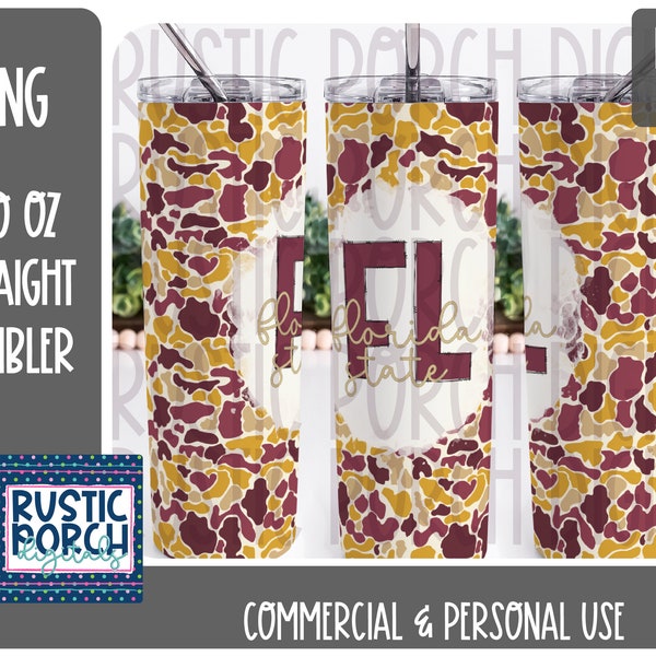 DIGITAL DOWNLOAD, 20 oz Skinny Tumbler , Florida, State of Florida , Duck Camo, , Instant Download , Sublimation, png design, Gold, Garnet