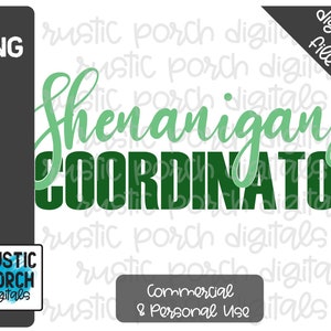 DIGITAL DOWNLOAD, St Patricks Day, Shenanigans Coordinator, Cute St Paddys day graphic, Shamrock, Lucky shirt, svg, png