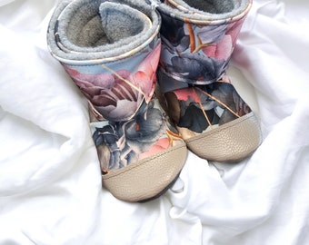 Custom Softshell Geometric Floral Booties Baby Booties| winter booties, Soft Sole Baby Shoes| Baby Shoes| Baby Moccasins|