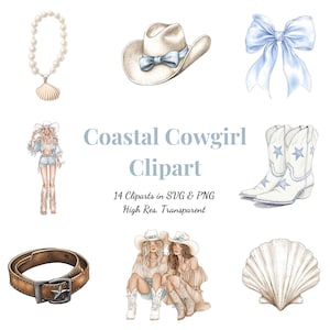 14 Coastal Cowgirl Cliparts – Coastal Aesthetic PNGs, Cowgirl Boots & Hat, Western Art, Cowgirl Bachelorette, Digital Download